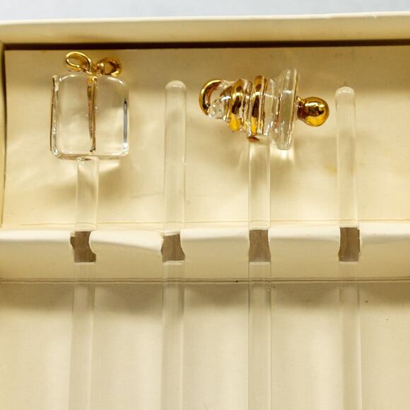 PIER 1 Set of 4 Clear Glass Gold Christmas Holiday Swizzle Cocktail Stir Sticks - Picture 3 of 3